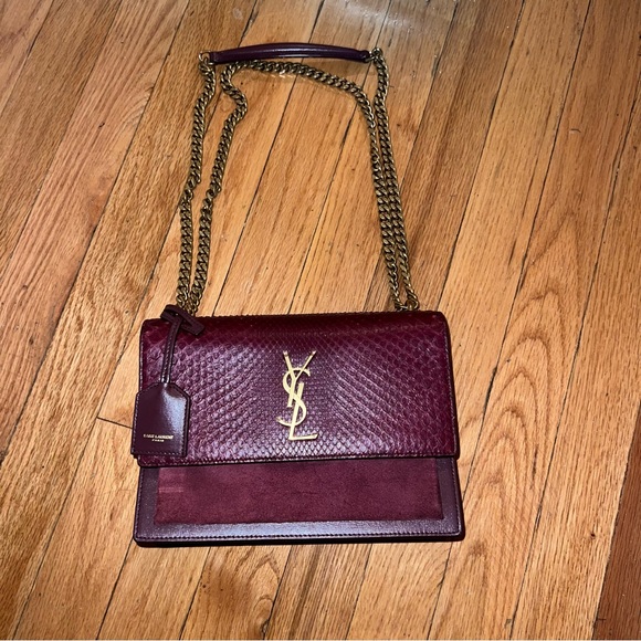 SAINT LAURENT YSL SUNSET CROSSBODY BAG ON CHAIN BURGUNDY - Picture 2 of 16